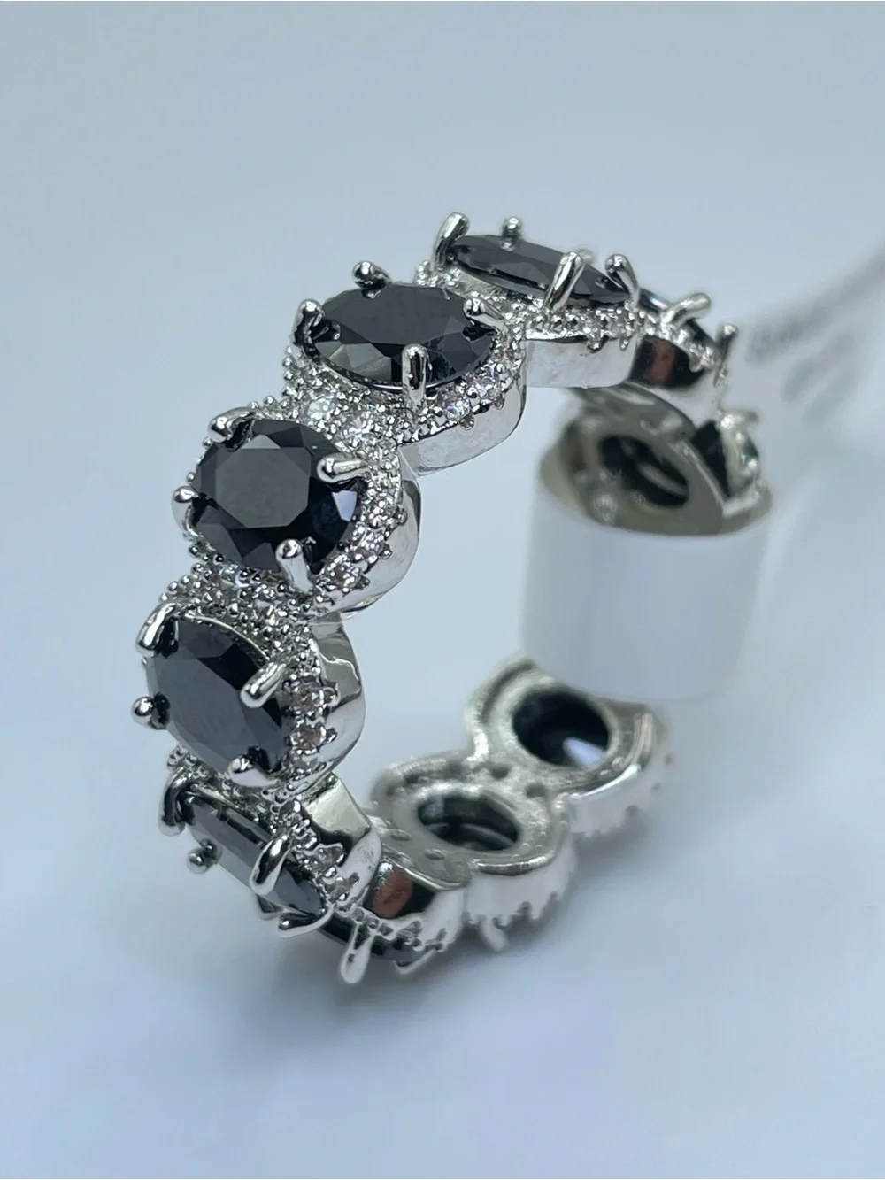 Swarovski Crystal Elements Black White Chunky Bold Eternity Ring Band Size 9
